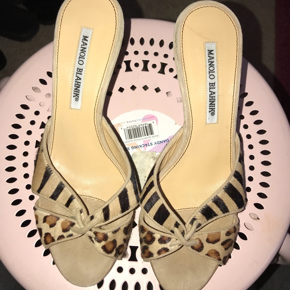 Manolo Blahnik Leopard Kitten Heel Sandals